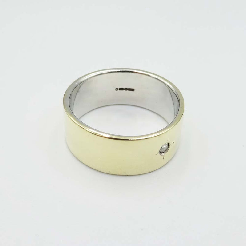 9ct Yellow and White Gold Wide Diamond Wedding Band Size Q1/2
