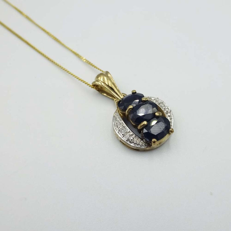 9ct Yellow Gold Sapphire and Diamond Pendant Necklace 18"