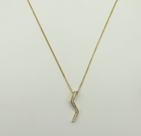 9ct gold CZ set Zig Zag style pendant on a chain. 2gr