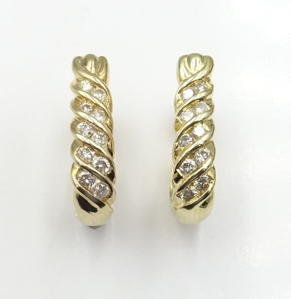 9ct gold diamond set 'J' shape earrings. 0.50ct total. 4.67gr
