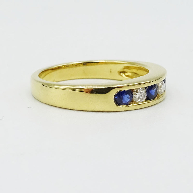 18ct Yellow Gold Sapphire & Diamond Half Eternity Ring Size J - Richard Miles Jewellers